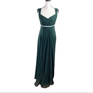 Liancarlo Couture Dark Green Silk Chiffon Grecian‎ Gown w/Beading Sz 12